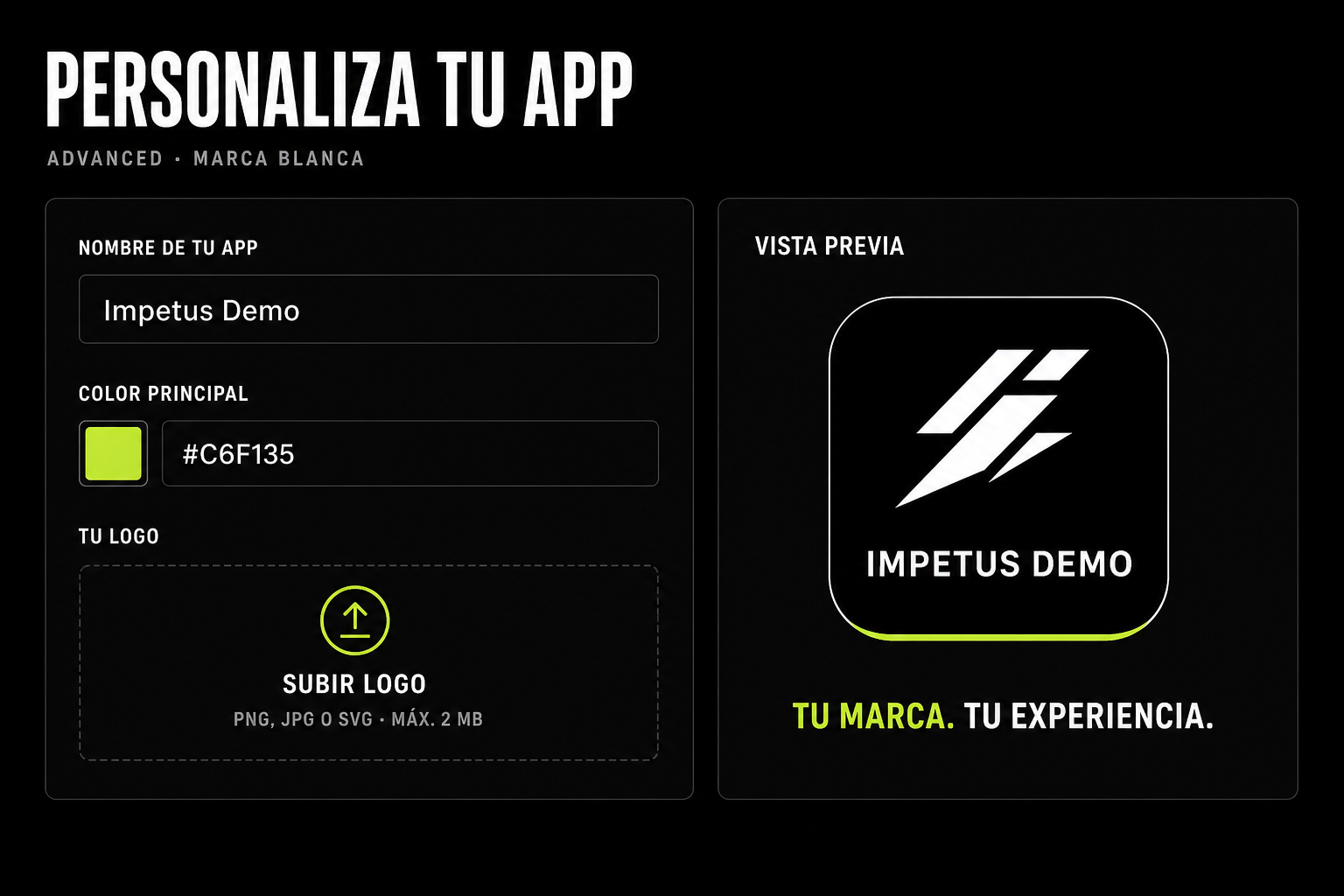 Configurador de marca blanca con logo, color y nombre propios